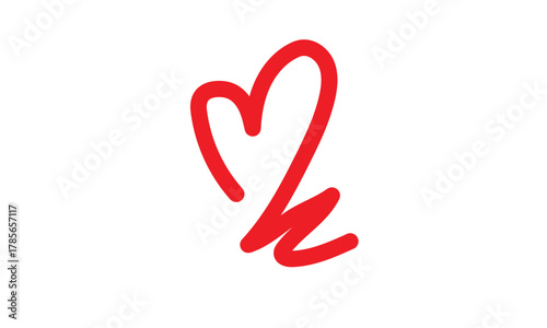 Hand drawn red heart symbol with a flourish on a white background representing love and affection
