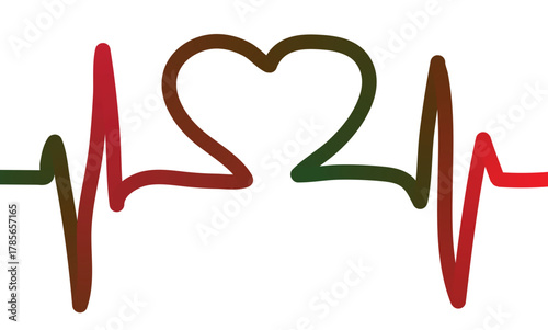 Abstract heart shape integrated into a vibrant red and green keg heartbeat line