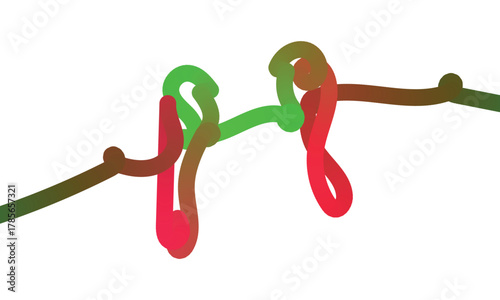 Abstract colourful intertwined ropes forming a knot pattern against a white background