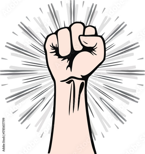 Monochrome Raised Fist with Radiating Burst – Vector Symbol of Strength, Protest, and Solidarity