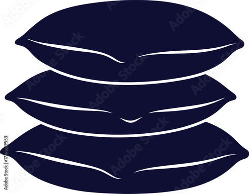 Stacked dark blue pillows with white outlines on white background sleep rest