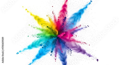 Vibrant color powder explosion starburst abstract background for creative projects