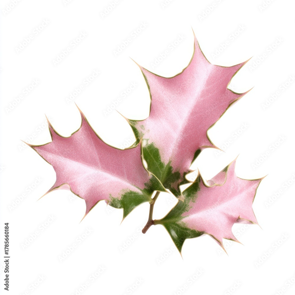 Naklejka premium Pink holly leaves on white