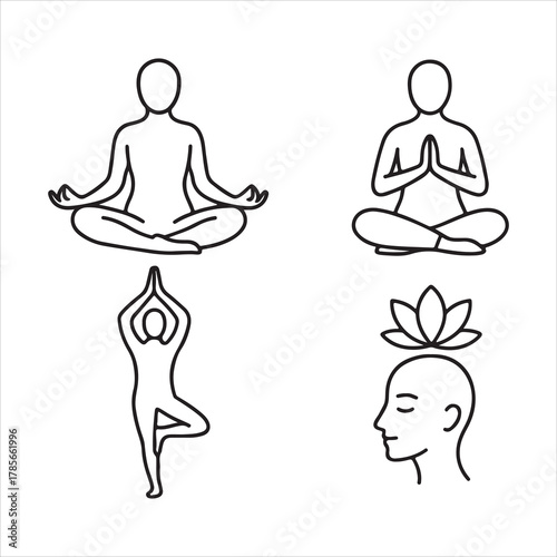 Minimalist line art yoga pose for mindfulness and wellness isolated on white background