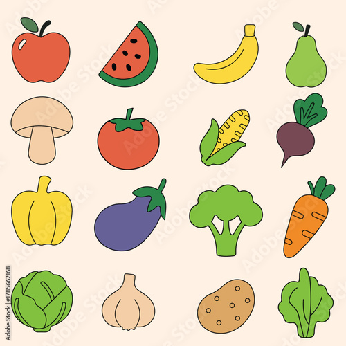 fruits and vegetable vector illustration design element hand made  flat vector colorful.