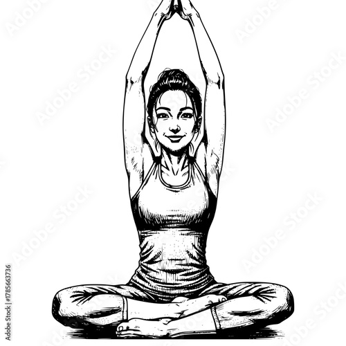 Zenith in Pose: A person practices yoga, achieving a state of harmony and peace with a serene, mindful expression. Focus on physical and mental well-being.