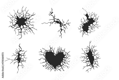 Crack concrete wall texture, floor ground broken effect. Horizontal breaks on land surface. Dry soil. Damaged by earthquake fissure and fracture.