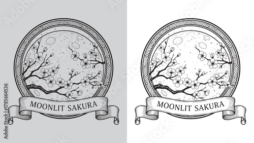 Moonlit Sakura - Cherry Blossom Branches Silhouetted Against a Full Moon