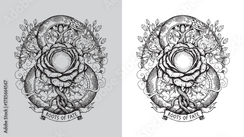 Yggdrasil Thorn Rose - Norse Serpent, Rune, and World Tree Rose Emblem