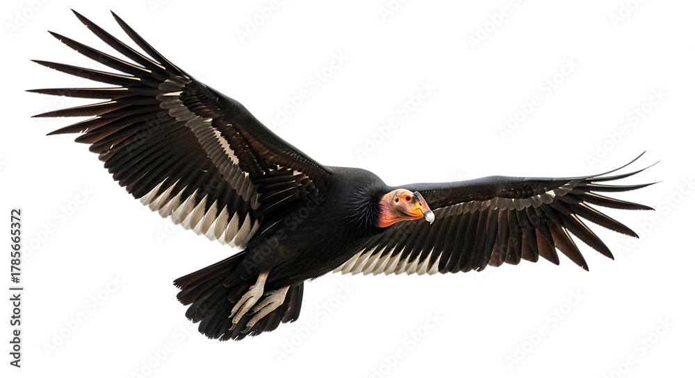 Obraz premium California Condor, with outstretched wings in flight showing detailed feathers and orange head, cutout, PNG isolated on white or transparent background
