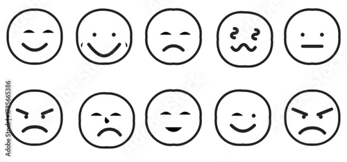 Ten Circular Faces Minimal Line Art Expressions Emotions Mood Icons Abstract Psychology Communication Design Background