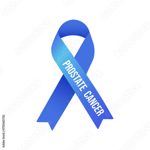Blue ribbon isolated on white for prostate cancer awareness month. Emblem, symbol of cancer. Support, solidarity concept. Vector illustration.