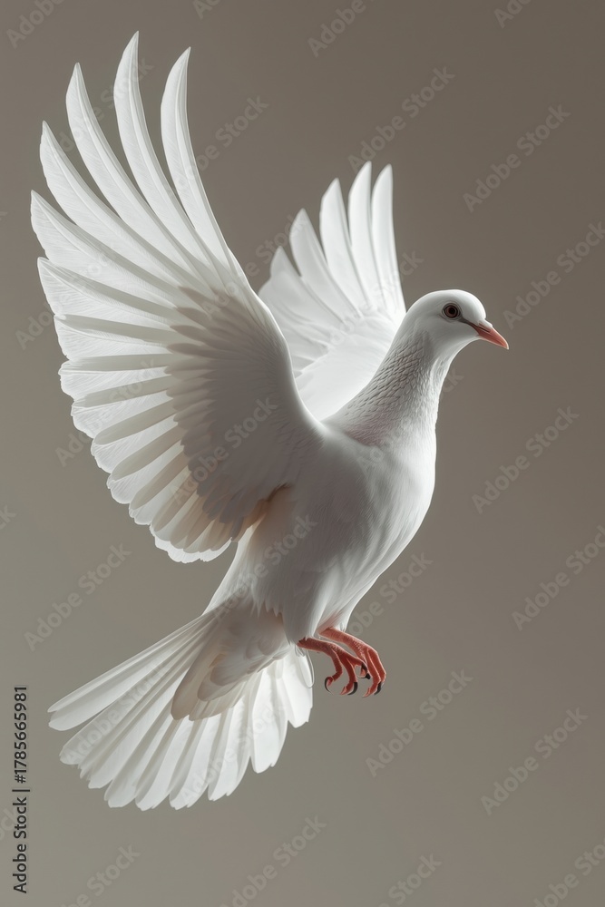 Obraz premium A beautiful white dove in flight with wings spread wide