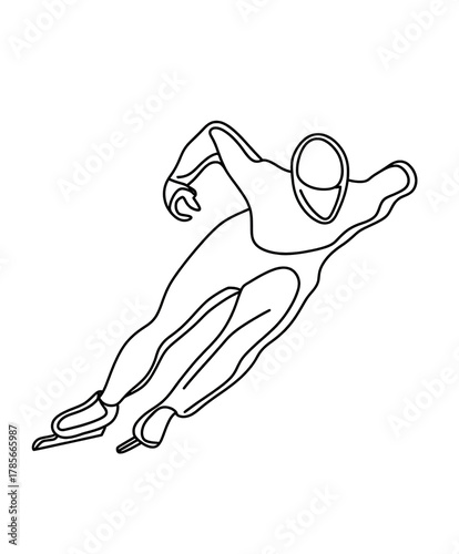 Abstract single-line drawing of a speed skater in a leaning turn.