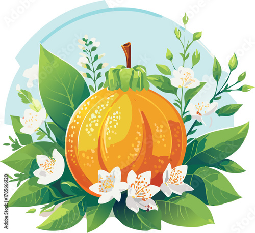 Warm climate fruit with leaves and flowers, promoting understanding of tropical ecosystems and food security
