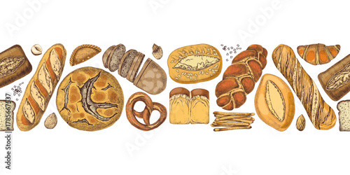 Seamless border with bread types