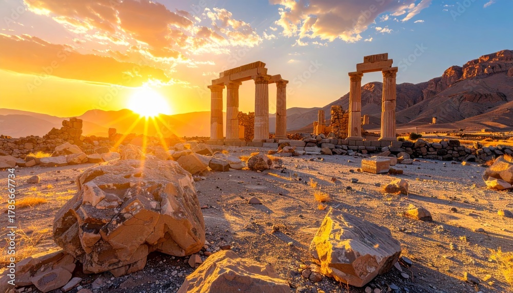 Naklejka premium Jerusalem Israel city sunset view panorama over ancient desert mountains and rocks