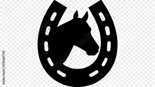 Elegant horse head silhouette in horseshoe design, perfect for equestrian themed logos and branding