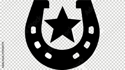 Lucky horseshoe with star icon for western designs, branding, and rustic themes celebrating good fortune