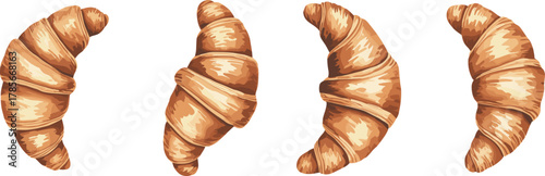 Bakery croissants, golden brown pastry, flaky texture, fresh baked food, breakfast bread, French cuisine, delicious snack, gourmet bakery, pastry illustration