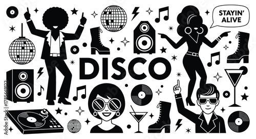 Retro disco party vector illustration for event and design needs editable