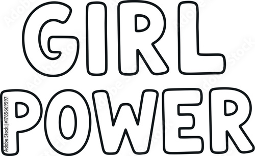 Bold hand drawn lettering of the phrase girl power in black and white