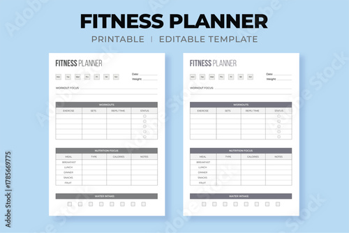 Fitness Planner Printable – Workout and Health Tracker Daily Planner Template