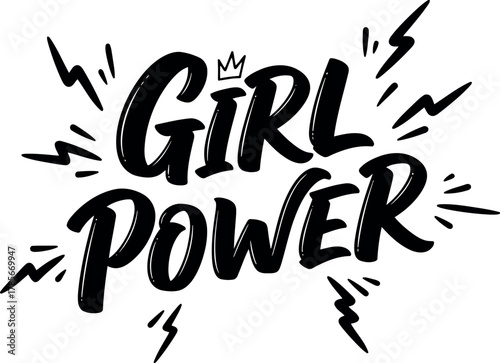 Bold black girl power typography with lightning bolts and crown