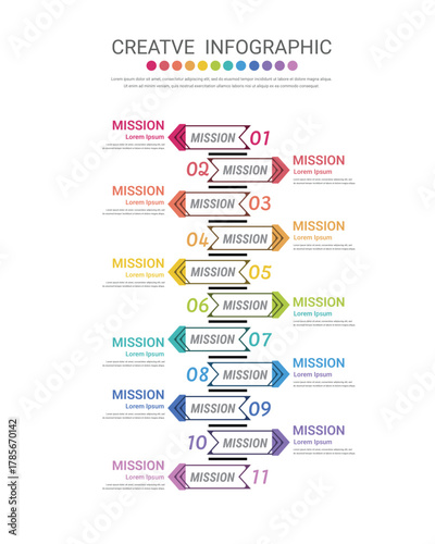 Infographic design template with numbers 11 option for Presentation infographic, Timeline infographics, steps or processes.