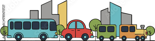 Minimal City Transport and Urban Skyline Vector