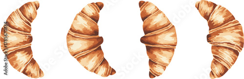 Fresh croissants, golden brown pastry, flaky layered bread, French bakery food, breakfast snack, gourmet baked goods, delicious dessert, culinary illustration