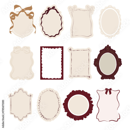 Collection of Cozy frames, tags template. Perfect for decorate photo, greeting or invitation cards, posters. Editable vector