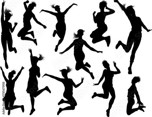 A set of happy women jumpin...