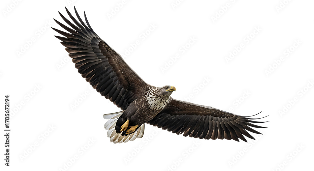 Obraz premium White Tailed Eagle, in mid-flight with wings spread wide, cutout, PNG isolated on white or transparent background
