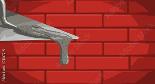 A construction worker's trowel applies wet cement to a vibrant red brick wall, symbolizing the foundational process of building and renovation.