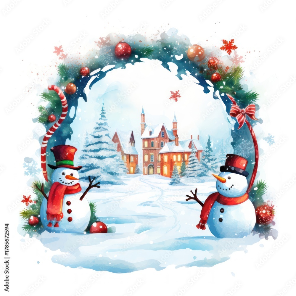 Naklejka premium Christmas signboad snow christmas snowman.