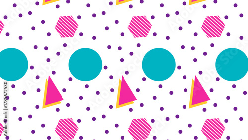 Seamless Memphis pattern background. Seamless Memphis Style Geometric Pattern. Seamless memphis pattern with 90s retro dots, circles, and abstract shapes.