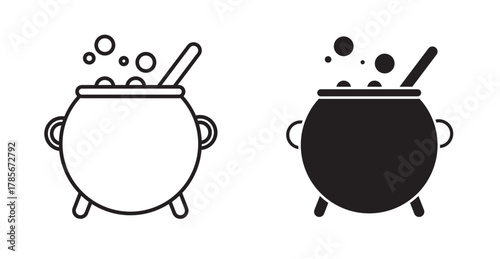 fill and stroke Halloween icon of a bubbling cauldron with green potion.