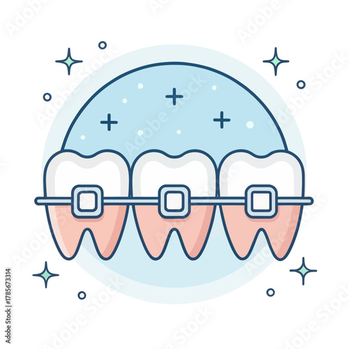 A flat pastel vector icon of dental braces in a simplified style