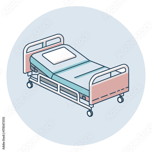 A hospital bed with medical equipment in an isolation room