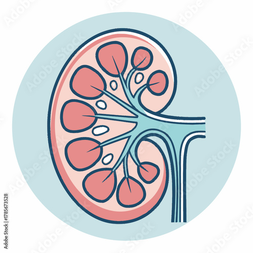 A kidney vector icon in a flat minimalist pastel design