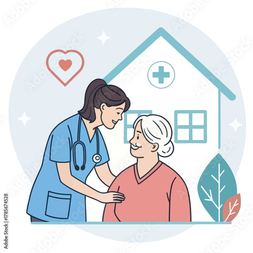Home Nurse Providing Care An Icon Vector Illustration