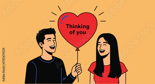 Thinking of you card vector illustration for love and relationship editable