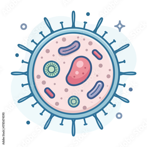 Illustration of a Single Biological Cell Vector Icon in Flat Style