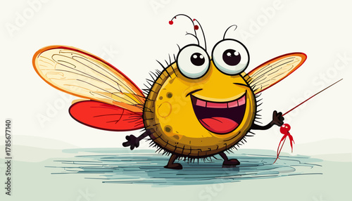 Cheerful Cartoon Fly Holding Fishing Rod