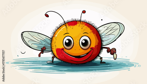 Happy Cartoon Fly on Water