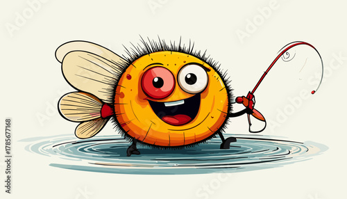 Cute Round Fly Fishing Illustration