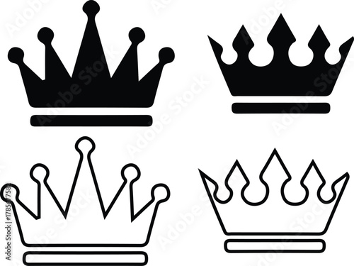 crown icons set collection art king queen logo design