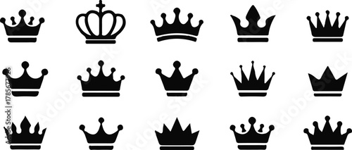 hand draw black crown king icon set vector design art