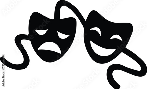 comedy tragedy black masks icon set vector design log 